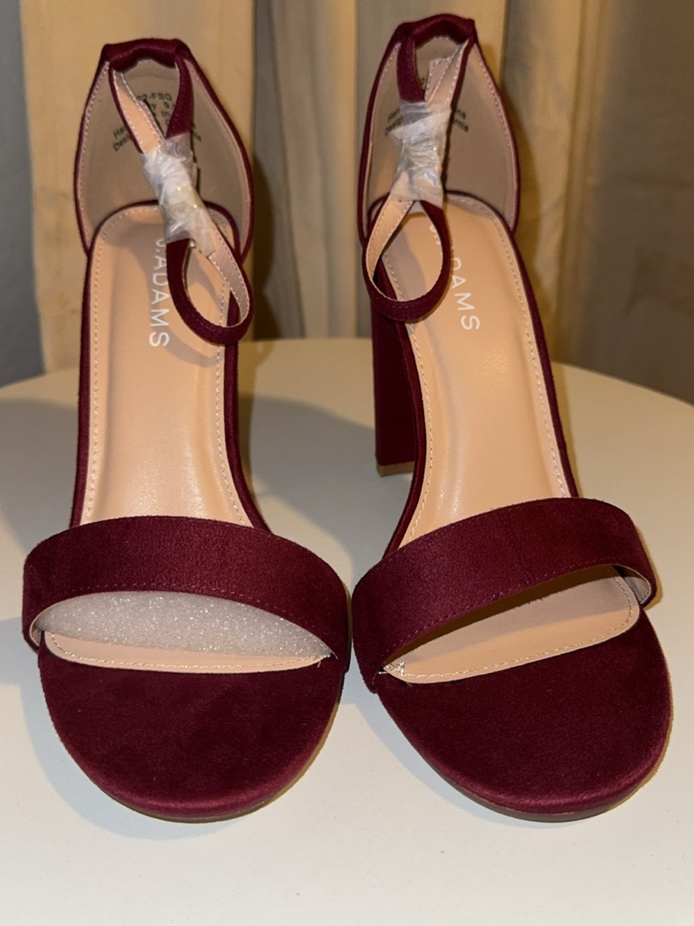 J. Adams Shirley Vegan Block Heel Sandals. Wine suede